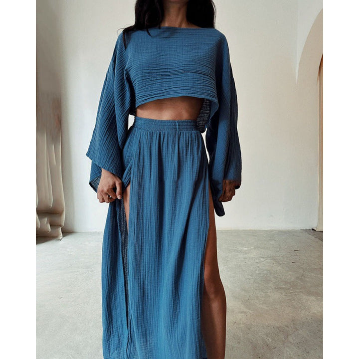 Damen Zweiteiliges Maxikleid mit Off-Shoulder-Design und Schlitz Drune