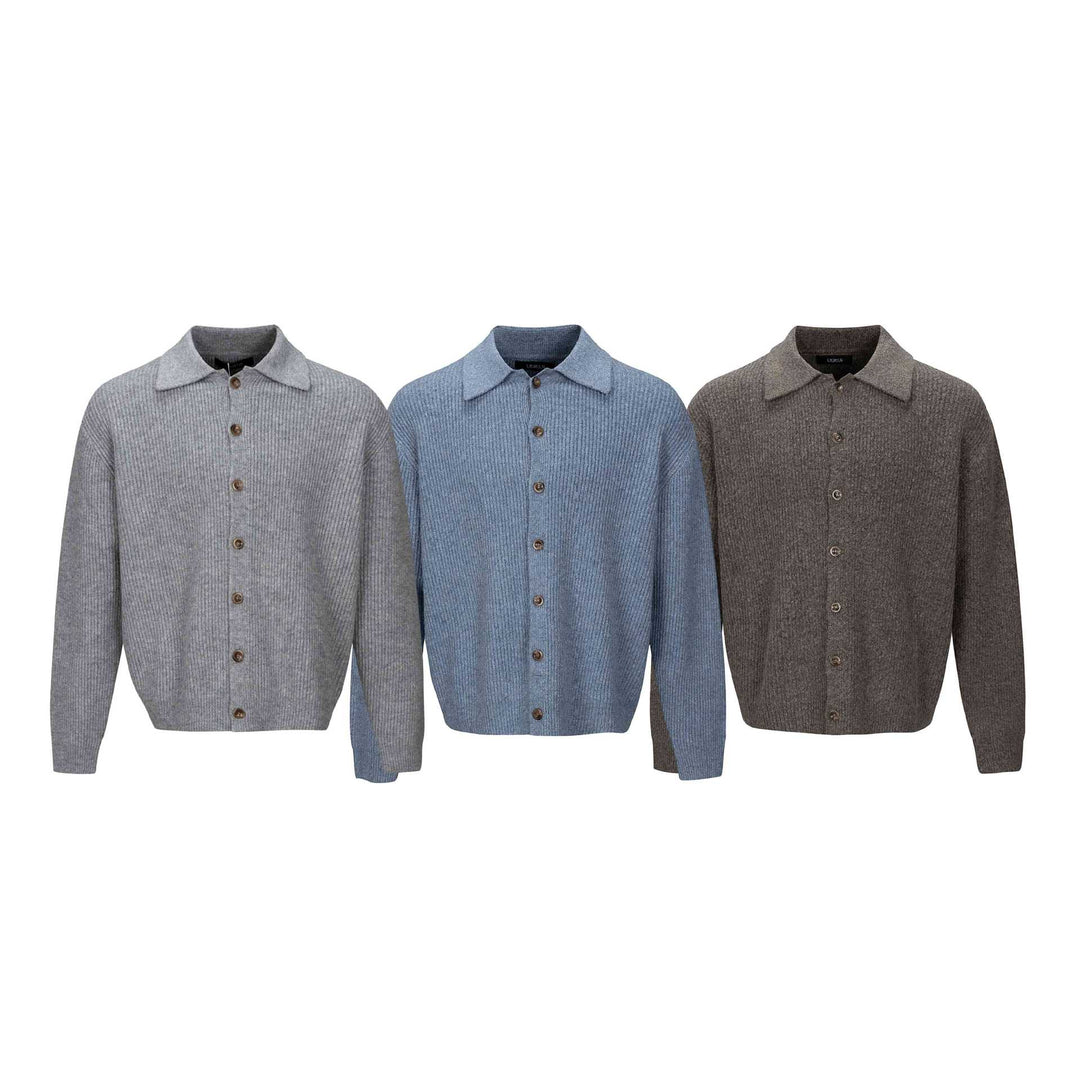 Herren Strukturiertes Strickcardigan mit Hemdkragen und durchgehender Knopfleiste Drune