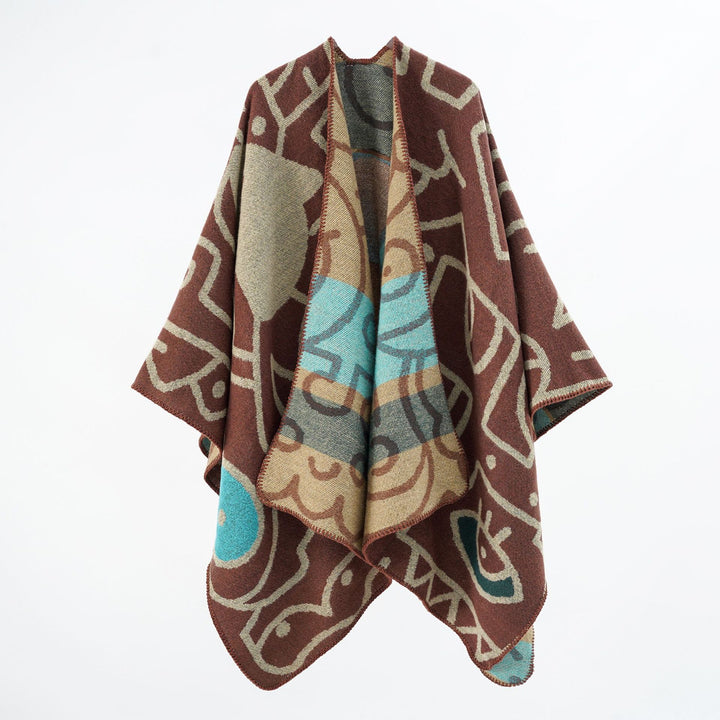 Damen Reversibler Strickponcho im Kuschel‑Umhang mit grafischem Jacquard Drune