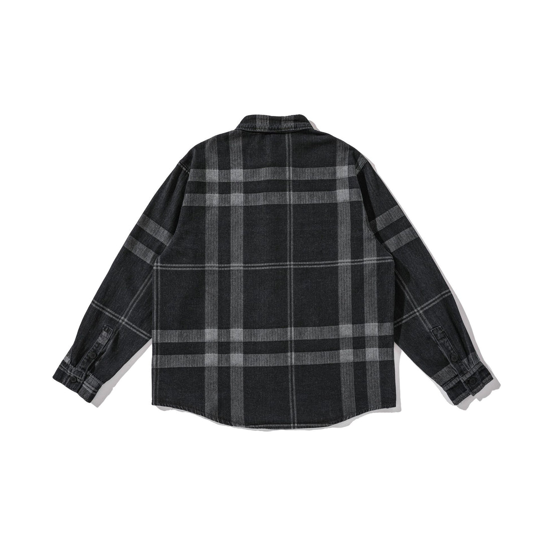 Herren Oversized Karo-Hemdjacke im Worker‑Style mit abgerundetem Saum und Brusttasche Drune