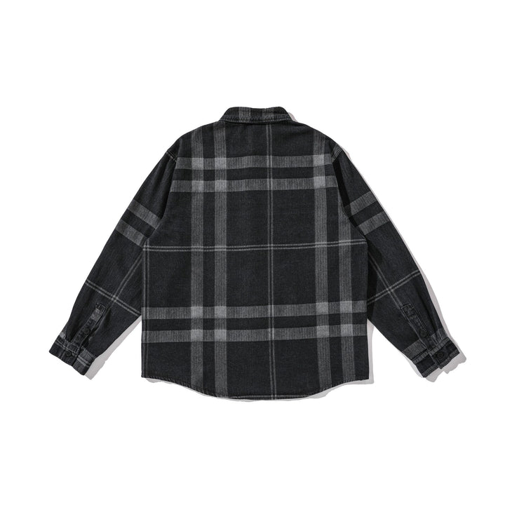Herren Oversized Karo-Hemdjacke im Worker‑Style mit abgerundetem Saum und Brusttasche Drune