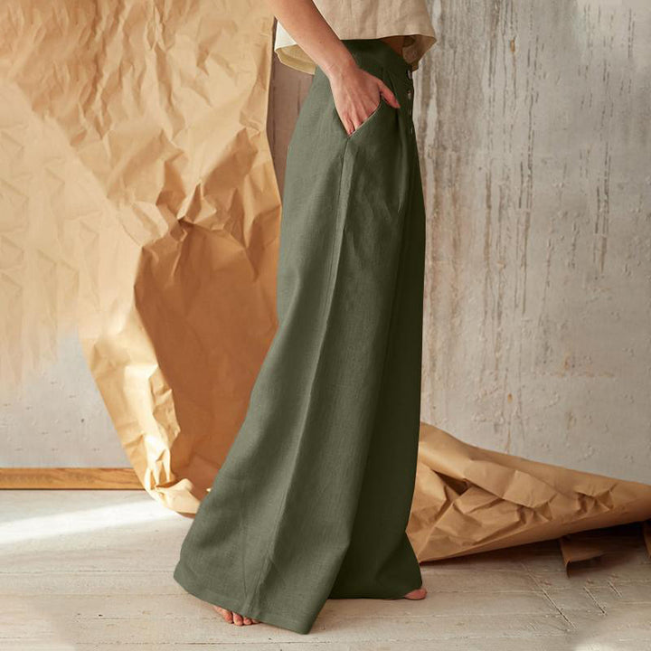 Damen nan weite Leinenhose mit hoher Taille und seitentaschen Drune