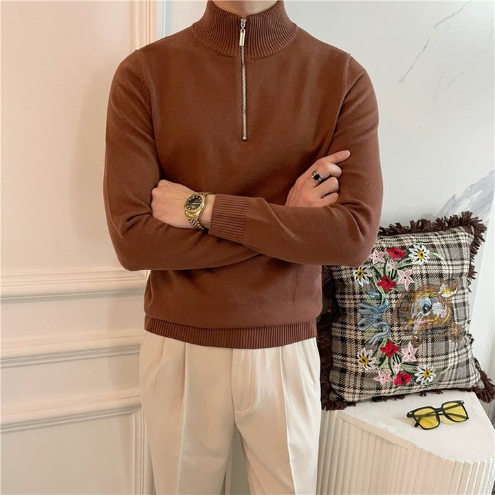 Herren Eleganter Pullover mit Stehkragen und Reißverschluss Drune
