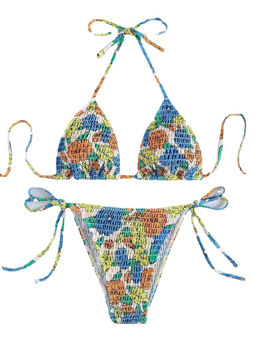 Damen Bikiniset mit innovativem Rüschendesign und buntem Blumendruck Drune