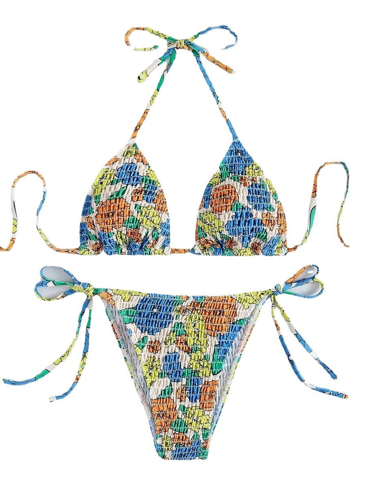 Damen Bikiniset mit innovativem Rüschendesign und buntem Blumendruck Drune