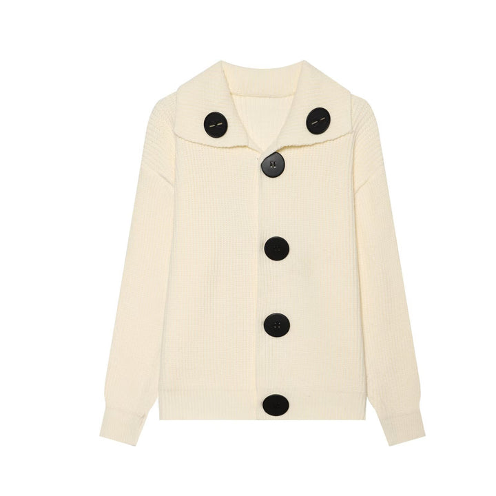Damen grobgestrickte Waffelstruktur-Strickjacke mit übergroßen Knöpfen und Schalkragen Drune
