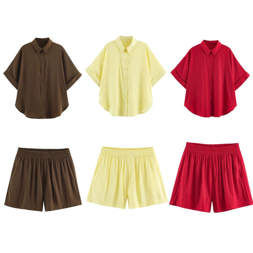 Damen Lockeres zweiteiliges Set mit Oversize-Hemd und Elastik-Shorts Drune