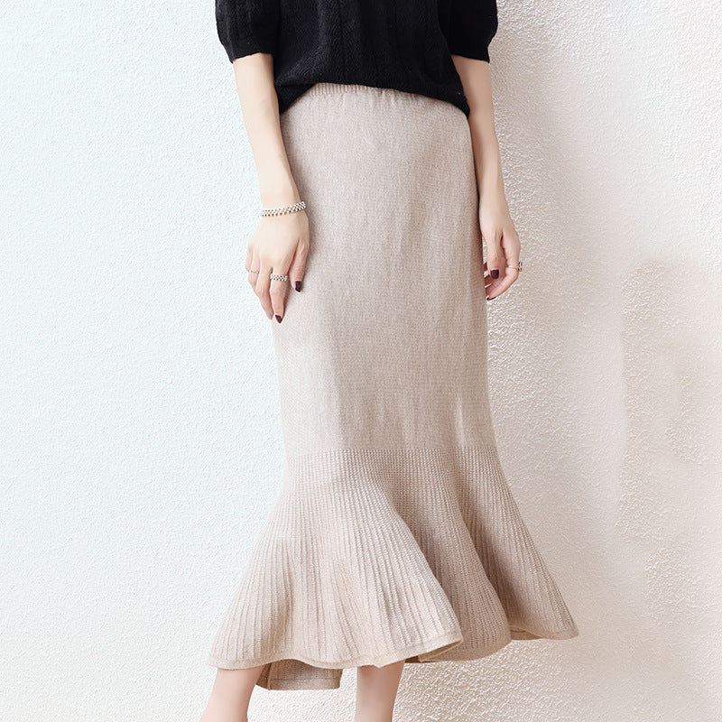 Damen Eleganter Strickrock mit Volant Drune