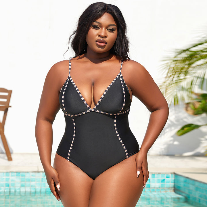Damen Eleganter Einteiler Badeanzug mit raffinierten Kontrastdetails Drune