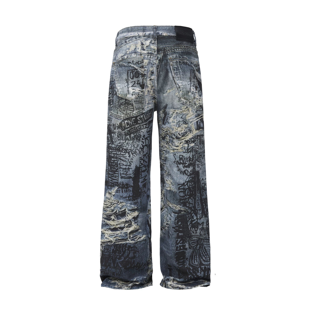 Herren Modische Weit geschnittene Destroyed Jeans Drune