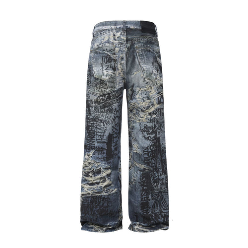 Herren Modische Weit geschnittene Destroyed Jeans Drune