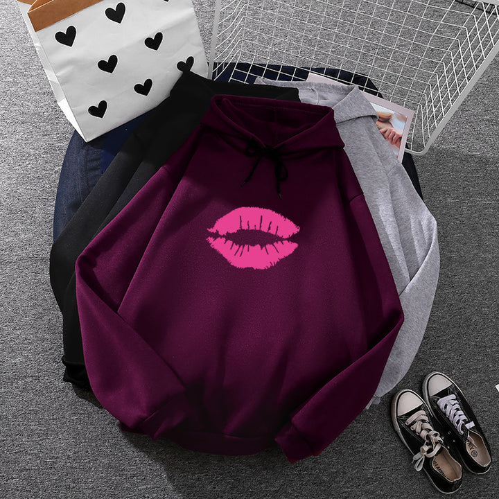 Damen Hoodie mit auffälligem Lippenmotiv Drune