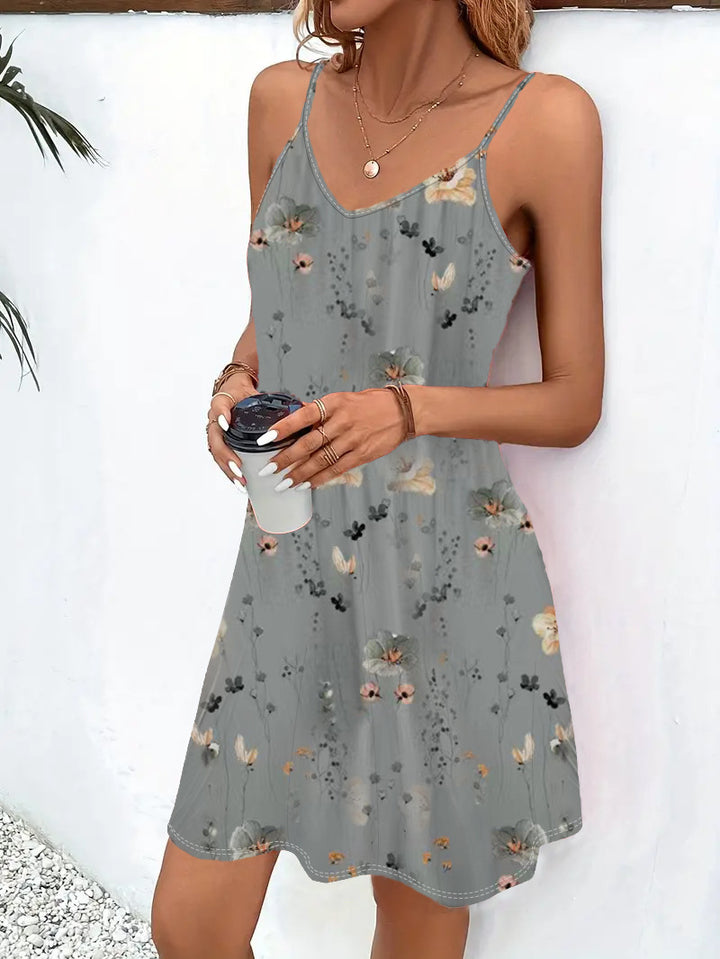 Damen lässiges Blumenkleid mit Spaghettiträgern und voluminösem Schnitt Drune