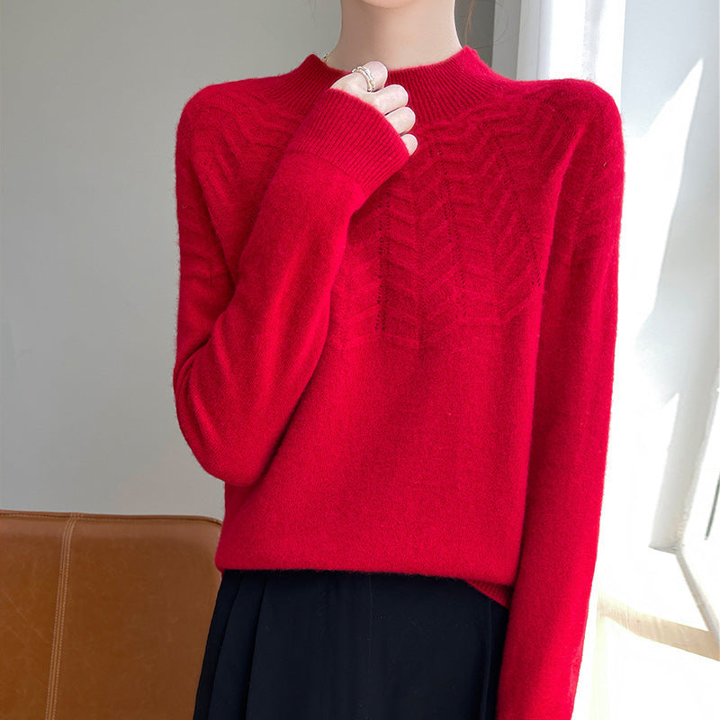 Damen Weicher Feinstrick-Mockneckpullover mit Chevron-Ajour und Kaschmirlook Drune