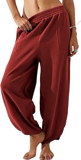 Damen weite Lounge-Hose mit elastischem Bund und Taschen Drune