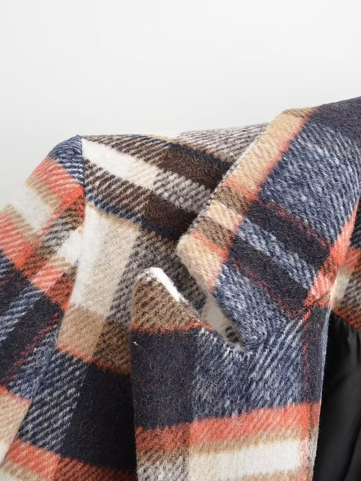 Damen Karierter Wollmix-Einreiher Blazer mit Reverskragen und Pattentaschen Drune