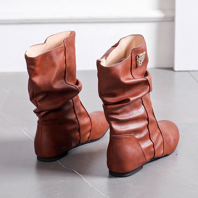 Damen modische Stiefel mit lässigem Falten-Design und elegantem Absatz Drune
