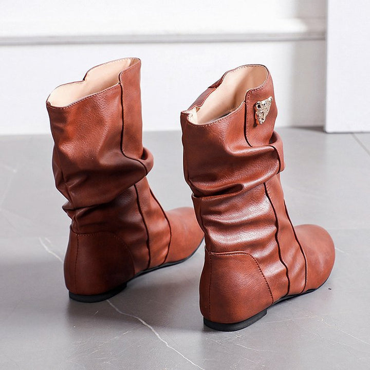 Damen modische Stiefel mit lässigem Falten-Design und elegantem Absatz Drune