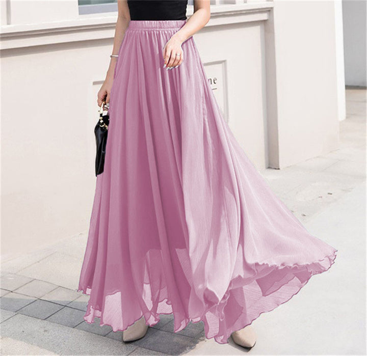 Damen nan Maxi-Chiffonrock mit elastischem Bund und fließender A-Linie Drune