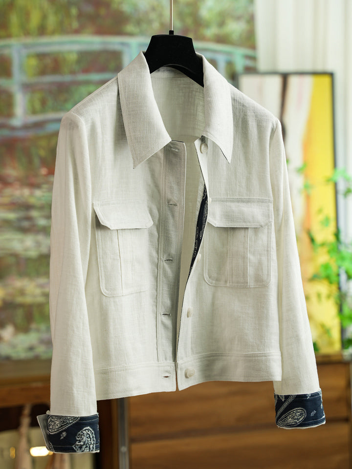 Damen Modische Baumwolljacke mit asymmetrischem Kragen Drune