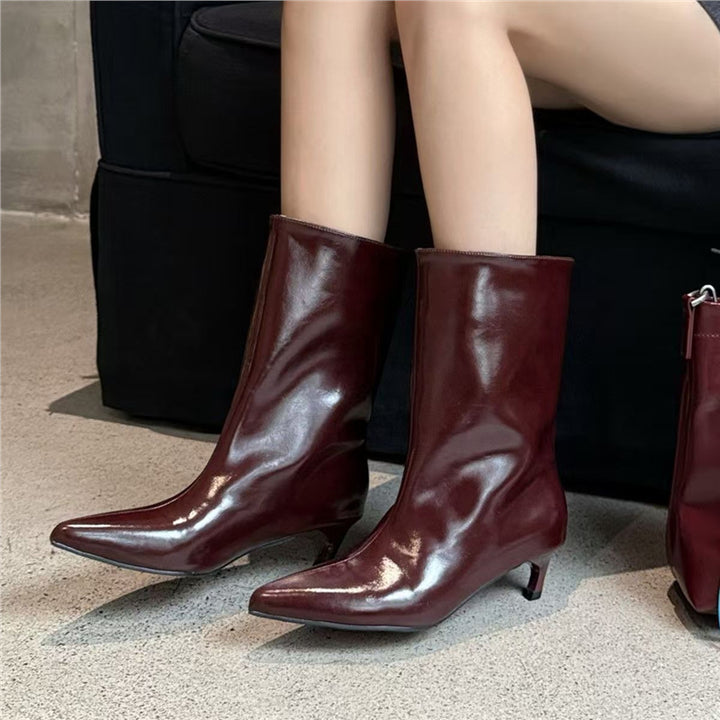 Damen Hochschaftige spitz zulaufende Stiefel aus Glattleder mit schlanker Silhouette Drune