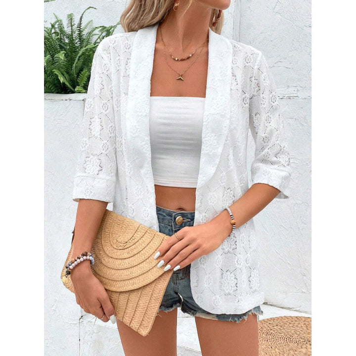 Damen Spitzenjacke im lässigen Boho-Stil mit floralem Design und 3/4-Ärmeln Drune