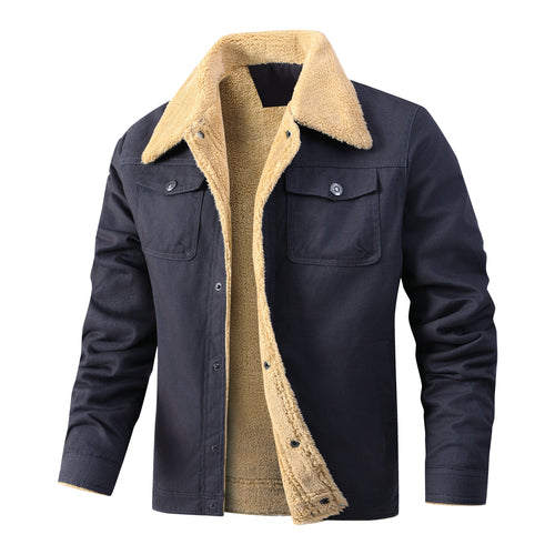 Herren Sherpa-gefütterte Canvas-Jacke mit Hemdkragen Drune