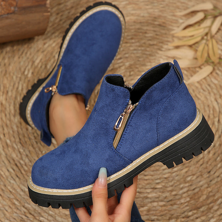 Damen Kurzschaft-Stiefelette aus Veloursoptik mit robust profilierter Sohle und seitlichem Reißverschluss Drune