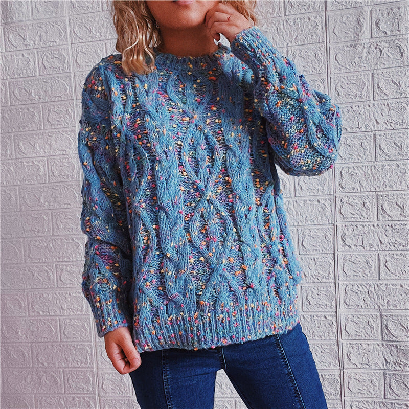 Damen grob gestrickter Pullover mit bunten Akzenten und lässigem Schnitt Drune