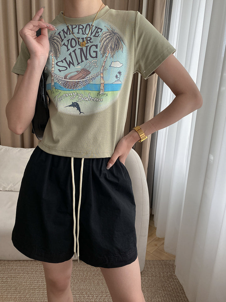 Damen lässiges T-Shirt und Shorts-Set mit kreativen Grafiken Drune