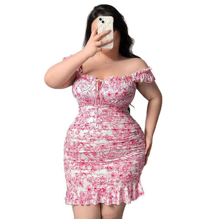 Damen Figurbetontes Minikleid mit Rüschendetails und floralem Muster Drune