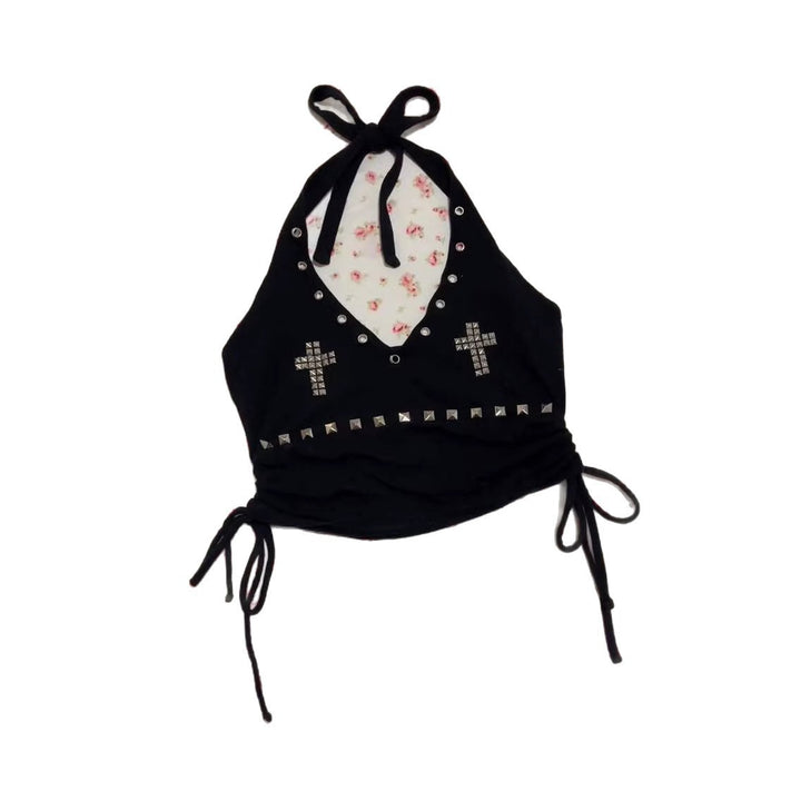 Damen-Crop-Top mit auffälligen Nieten und Kreuzdetails Drune