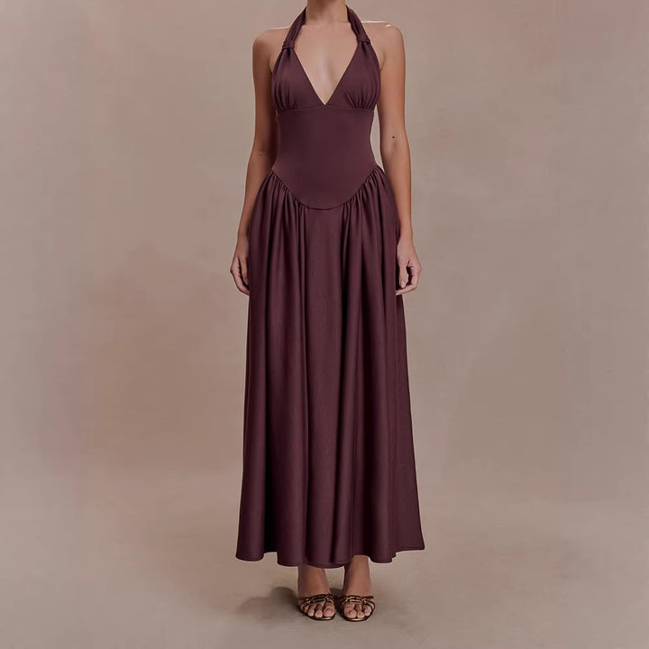 Damen Halter-Ausschnitt Maxikleid mit figurbetonter Silhouette Drune