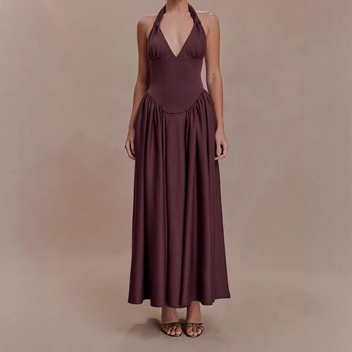 Damen Halter-Ausschnitt Maxikleid mit figurbetonter Silhouette Drune