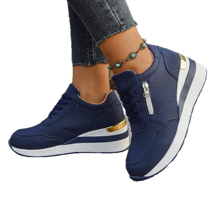 Damen Keil-Sneaker mit seitlichem Reißverschluss, perforiertem Obermaterial und ergonomischem Plateau-Fußbett Drune