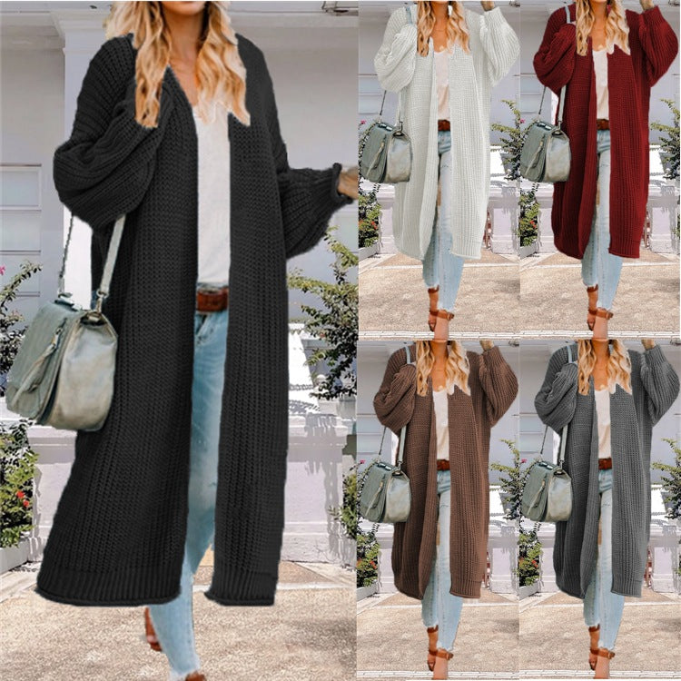 Damen Lange Strickjacke mit weit geschnittenen Ärmeln und strukturiertem Design Drune