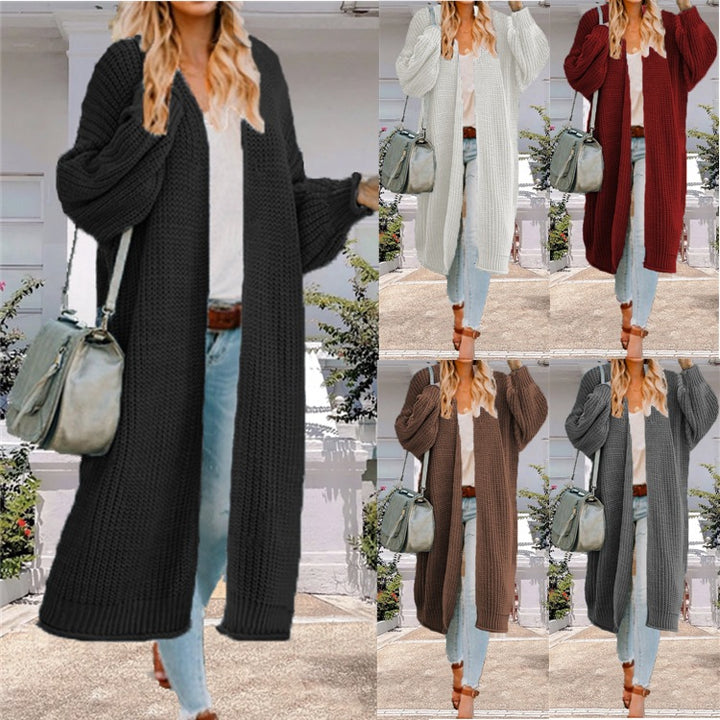 Damen Lange Strickjacke mit weit geschnittenen Ärmeln und strukturiertem Design Drune