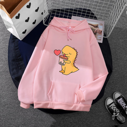 Damen nan niedlicher Kapuzenpullover mit Kängurutasche, oversized Schnitt und Bubble‑Tea Corgi-Print Drune