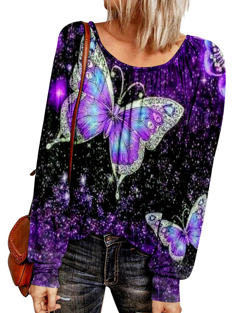 Damen Ethno-Print Oversize-Tunika mit Rundhalsausschnitt und langen Ballonärmeln Drune