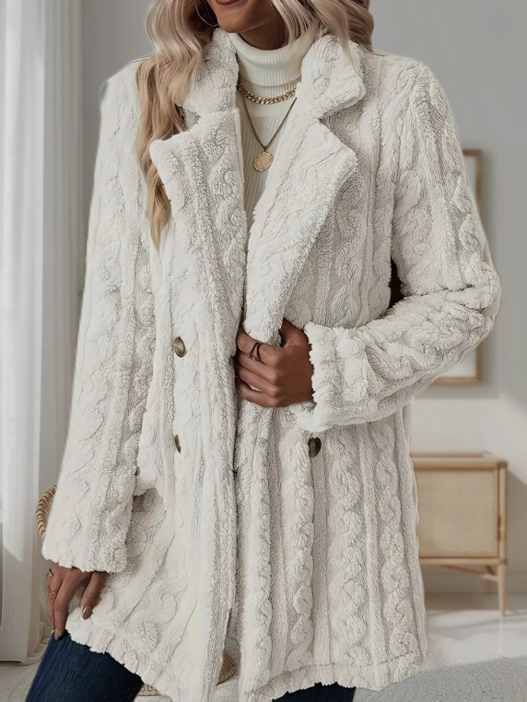Damen Strickmantel mit besonderer Textur und eleganten Knopfdetails Drune