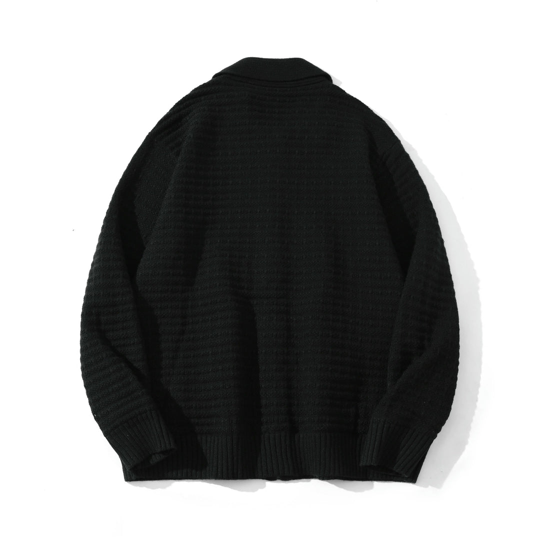 Unisex Strukturiertes Zip-Strickcardigan mit großem Reverskragen Drune