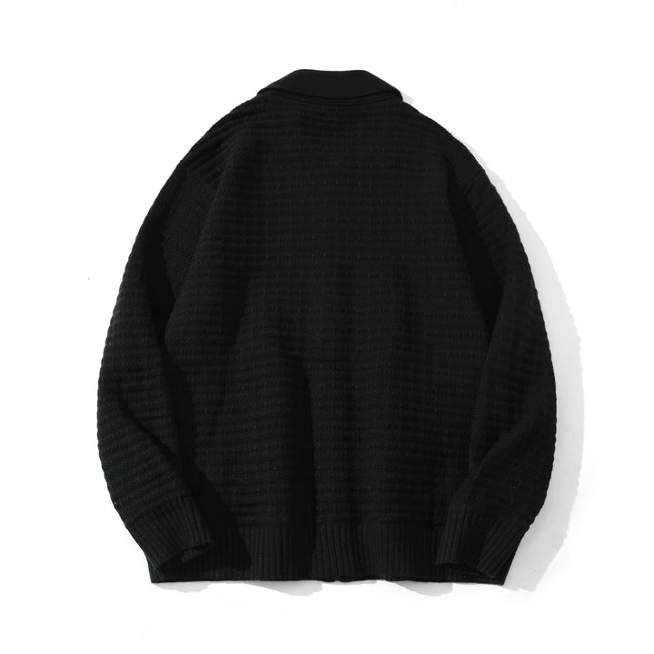 Unisex Strukturiertes Zip-Strickcardigan mit großem Reverskragen Drune