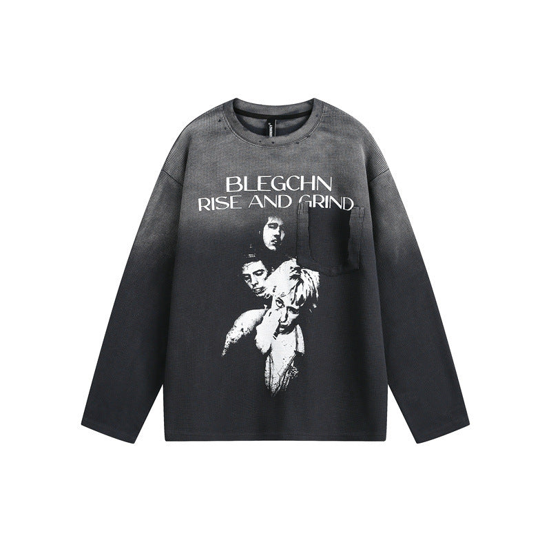 Unisex Oversize-Longsleeve Sweatshirt mit Dip-Dye, großflächigem Grafikprint und Brusttasche Drune