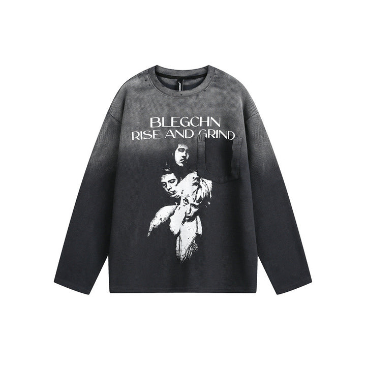 Unisex Oversize-Longsleeve Sweatshirt mit Dip-Dye, großflächigem Grafikprint und Brusttasche Drune