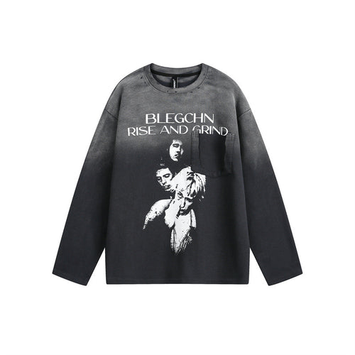 Unisex Oversize-Longsleeve Sweatshirt mit Dip-Dye, großflächigem Grafikprint und Brusttasche Drune