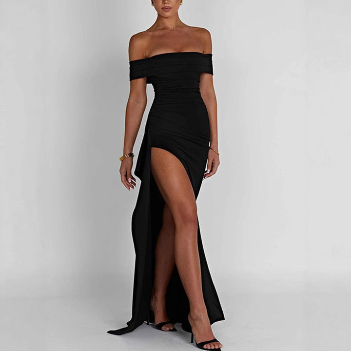 Damen Elegantes Off-Shoulder Maxi-Kleid mit hohem Schlitz Drune