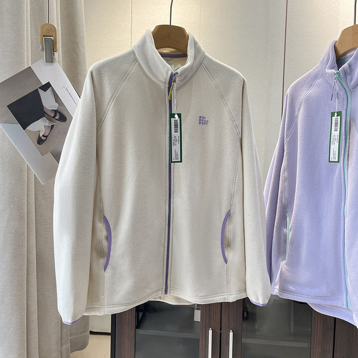 Damen weiche Fleecejacke mit hohem Kragen und seitlichen Reißverschlusstaschen Drune