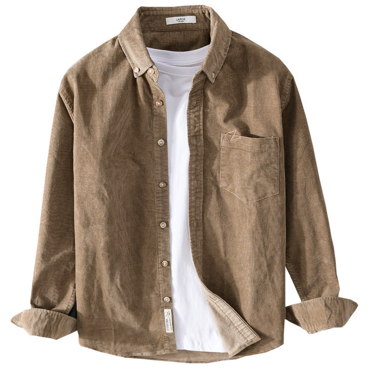 Herren Feines Cord-Overshirt mit Button-Down-Kragen und Brusttasche Drune