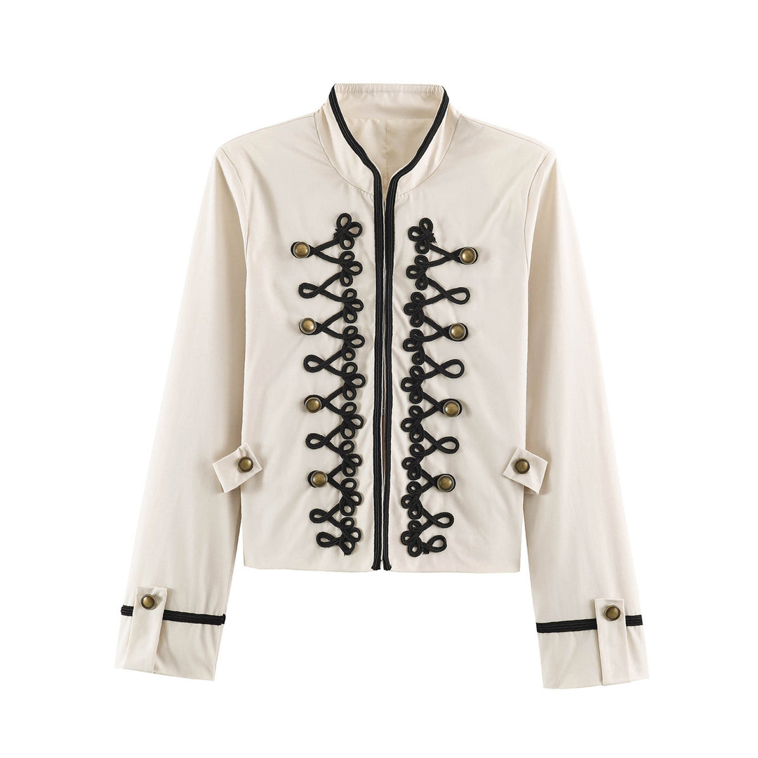 Damen Cropped-Kurzblazer im Kavallerie-Stil mit dekorativen Kordelriemen und Messingbuttons Drune