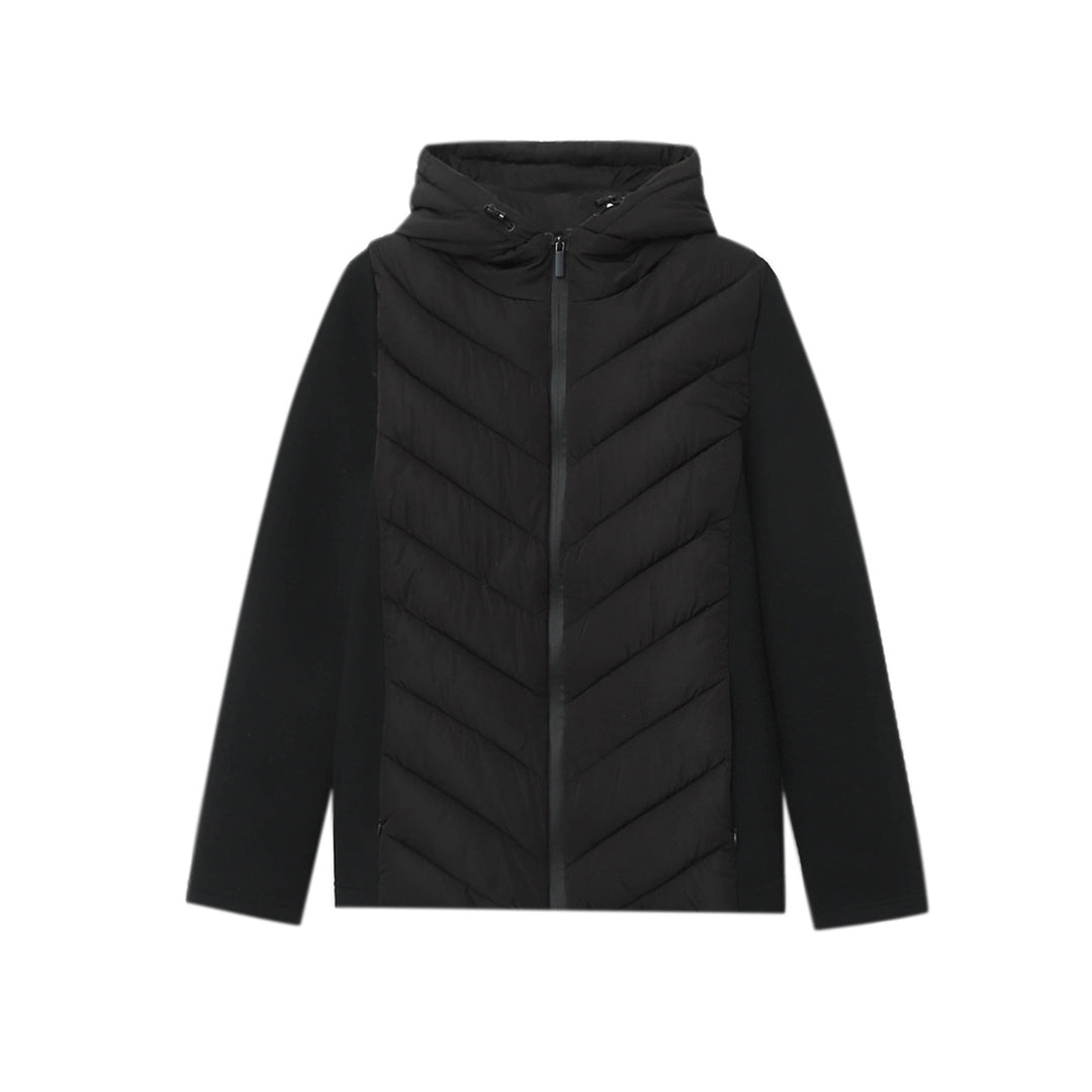 Damen nan gesteppte Hybridjacke mit Kapuze, chevron-Steppung und elastischen Softshellärmeln Drune